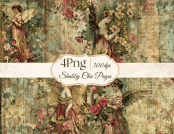 4PNG Vintage Shabby Chic  Pages Printable Journal Pattern Pack Backgrounds Texture Digital Old