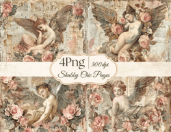 4 PNG Vintage Shabby Chic  Pages Printable Junk Journal Pattern Pack Backgrounds Texture Digital Old