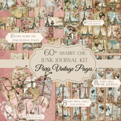 60PNG Vintage Old Paper Pink Journal Kit Printable Pattern Pack Paris junk Journal Vintage Labels Shabby Chic