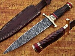 beautiful custom handmade 216 layers damascus steel dagger knife with leather sheath