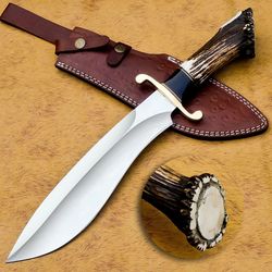 beautiful custom handmade d2 steel blade stag horn handle hunting bowie knife