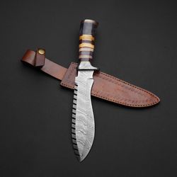 Custom Handmade 216 Layers Damascus Steel Badmash Tactical Bowie Knife with Leather Sheath