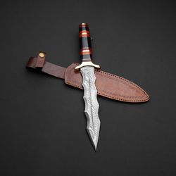 Custom Handmade Damascus Steel Hunting Braso Dagger Knife with Leather Sheath
