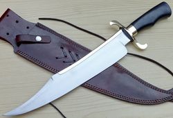 custom handmade high carbon steel hunting bowie knife with leather sheath