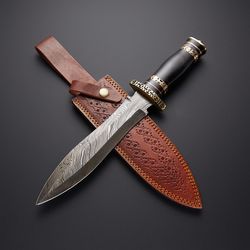 tom special custom handmade damascus steel dagger knife with leather sheath