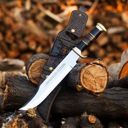 Custom Handmade D2 Steel Hunting Bowie Knife with Leather Sheath