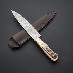 custom handmade damascus steel chef knife with leather sheath