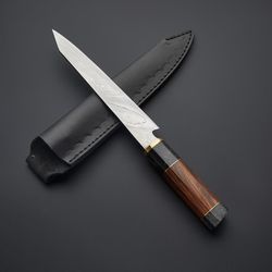 Custom Handmade Damascus Steel Chef Knife with Leather Sheath