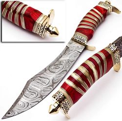 custom hand made damascus steel hunting bowie knife handle camel bone (red)