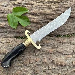 Handmade D2 Steel Etched Bowie knife With Black Micarta And Brass Handle