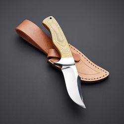 Handmade Stainless Steel Fixed Blade Hunting Knife with Leather Sheath