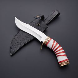 d2 12.6 inches fixed clip point hunting bowie knife with leather sheath fixed blade hunting knife with red dollar wood