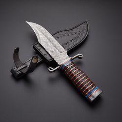 Handmade Damascus Steel Hunting Bowie Knife with Leather Sheath