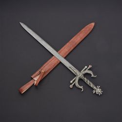Damascus Steel Badsha Sword with Leather Sheath