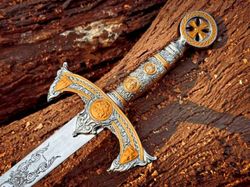 Medieval Knights Templar sword, King Arthur sword, Personalized Sword, Engraved Roman sword, Historical decor