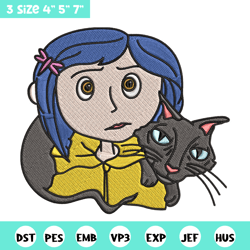 Coraline And Black Cat Embroidery Design, Coraline Embroidery, Embroidery File, Cartoon shirt, Digital download.