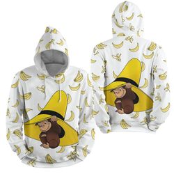 curious george hide in a big hat 3d full over print hooded sweater