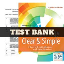 Test Bank Pharmacology Clear and Simple: A Guide to Drug Classifications and Dosage Calculations Third Edition by Cynthi