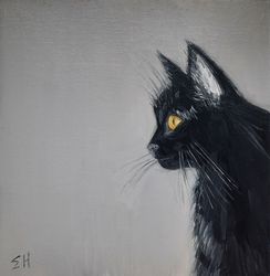 Black cat oil painting Pet portrait oil painting Cat original painting Original oil painting