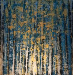 Abstract painting turquoise and gold Abstract trees canvas art Abstract painting