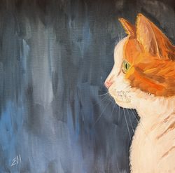 Ginger cat oil painting White cat painting Pet portrait painting on canvas