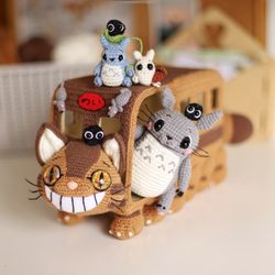 2 in 1 crochet pattern Totoro and Catbus anime toy, PDF Digital Download, cute My neighbour Totoro anime Ghibli studio