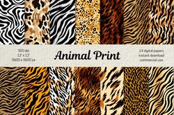 animal print pattern digital papers set