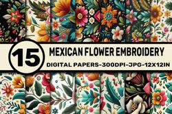 mexican flower embroidery digital papers