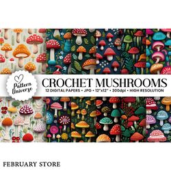crochet mushroom embroidery backgrounds