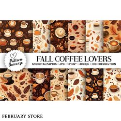 fall coffee pattern digital papers