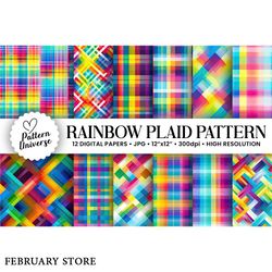 rainbow plaid pattern digital papers