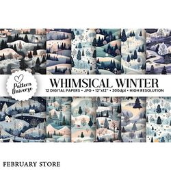 whimsical winter landscape digital paper