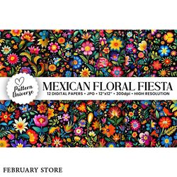 mexican floral fiesta seamless patterns