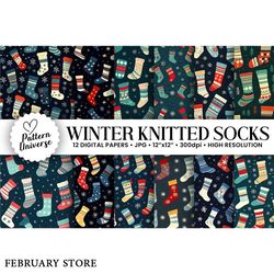 winter knitted socks seamless patterns