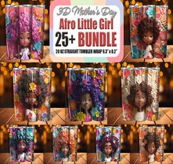 afro little girl 3d tumbler wrap bundle | sublimation tumbler bundle | digital download