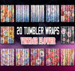vintage flower tumbler wraps bundle | sublimation tumbler bundle | digital download