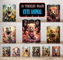 3d cute animal tumbler wraps bundle | sublimation tumbler bundle | digital download