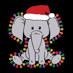 elephant christmas svg, elephant clipart, elephant santa hat svg, christmas lights svg, digital download