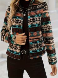 Aztec Pattern Fall & Winter Jacket - Vintage Long Sleeve Warm Outerwear - Women's Clothing