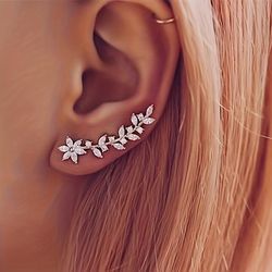 Leaf Design Stud Earrings Embellished With Zircon Elegant Luxury Style - Earring for Woman - Valentine's Day Giftgift -