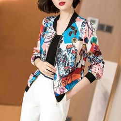 Jacket Women Short Floral Coat - Female Zipper Slim Thin Perspective Sunscreen Womens and Coats Hollow