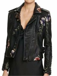 Spring Autumn Floral Print Embroidery Faux Leather Jackets - New Leather Jacket