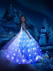 Girl's Princess LED Dress - Sequin Decor Puff Sleeve Tulle Dress - Fairy Tale Character Cosplay Costume