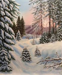 Winter landscape, oil painting, winter