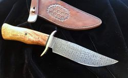 damascus-carbo-steel-knife"folding-knife-with sheath"pocket-blade-camping-knife, -knife, handmade-knives, gifts-for-men