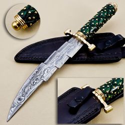 luxury damascus steel hunting zigzager knife, full tang viking carbon steel knife with brass handle,