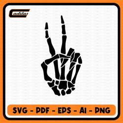 Skeleton Peace Sign, Skeleton Peace Hand, Skeleton Hand Instant Download SVG, PDF, EPS, AI, PNG digital download