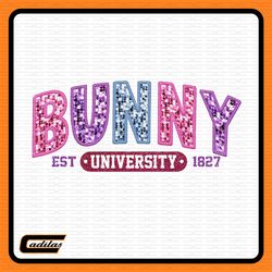 Trendy Bunny University, Embroidery Sparkly, Faux Sequins, Easter Png, Cute Easter Day Shirt, Trendy Easter Day Png