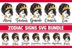 Zodiac svg bundle sign astrology horoscope afro aries taurus gemini leo virgo libra cricut