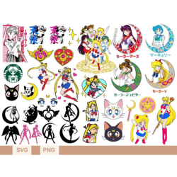 Sailor Moon Svg Bundle, Sailor Moon Svg, Sailor Moon Clipart, Sailor Moon Characters, Anime Clipart